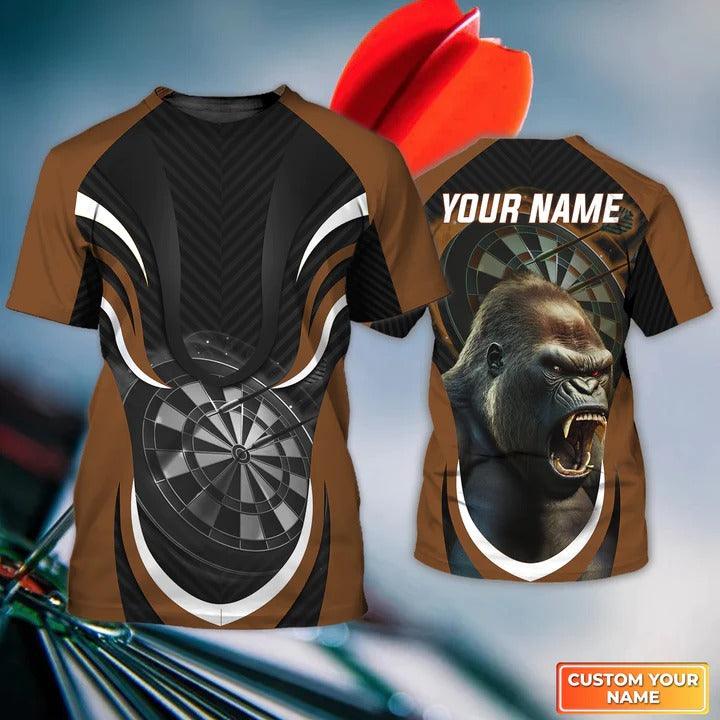 Customized Name Darts T Shirt, Bullseye Dartboard Personalized Name Gorilla And Darts T Shirt For Men - Perfect Gift For Darts Lovers, Darts Players - Amzanimalsgift