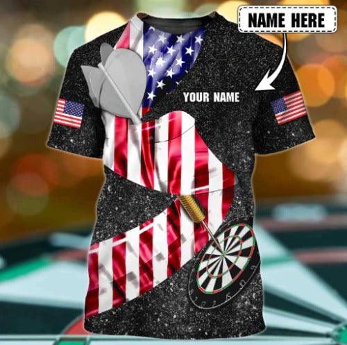 Customized Name Darts T Shirt, Darts American Flag Personalized Name T Shirt For Men And Women - Perfect Gift For Darts Game Lovers, Darts Players - Amzanimalsgift