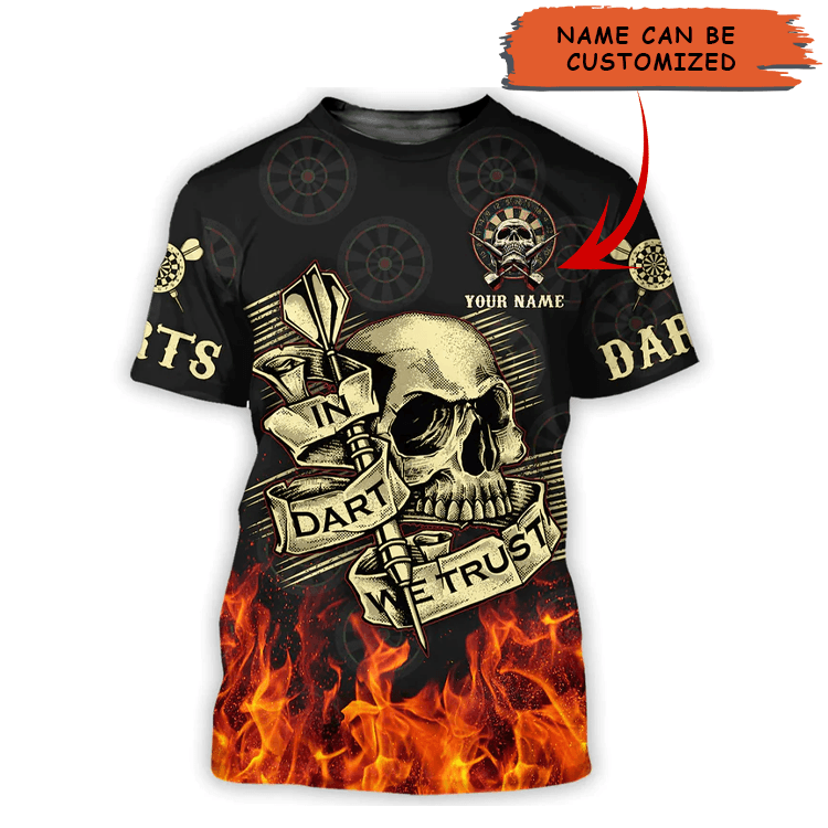 Customized Name Darts T Shirt, Darts Skull With Flame Personalized Name T Shirt For Men - Perfect Gift For Darts Game Lovers, Darts Players - Amzanimalsgift
