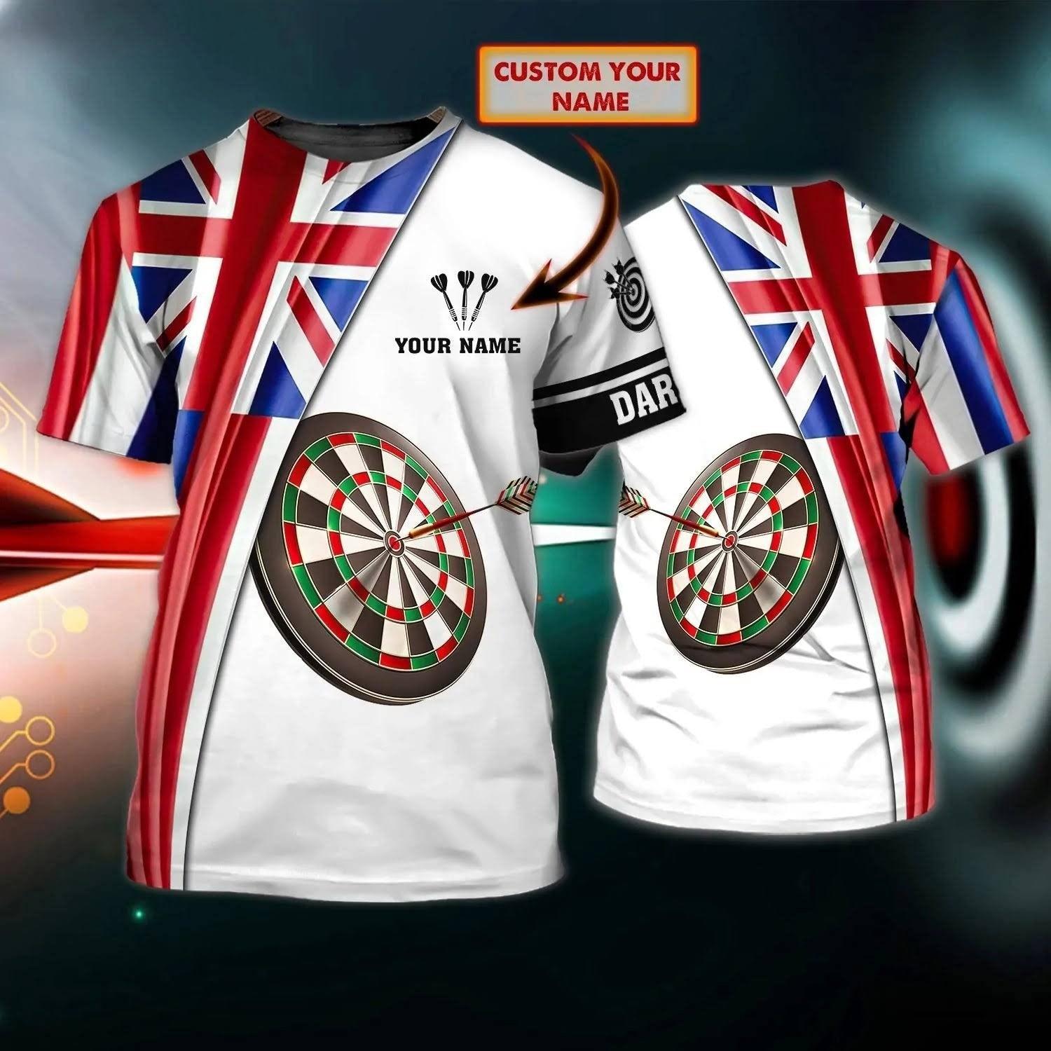 Customized Name Darts T Shirt, Darts UK Flag Personalized Name Bear T Shirt For Men - Perfect Gift For Darts Game Lovers, Darts Players - Amzanimalsgift