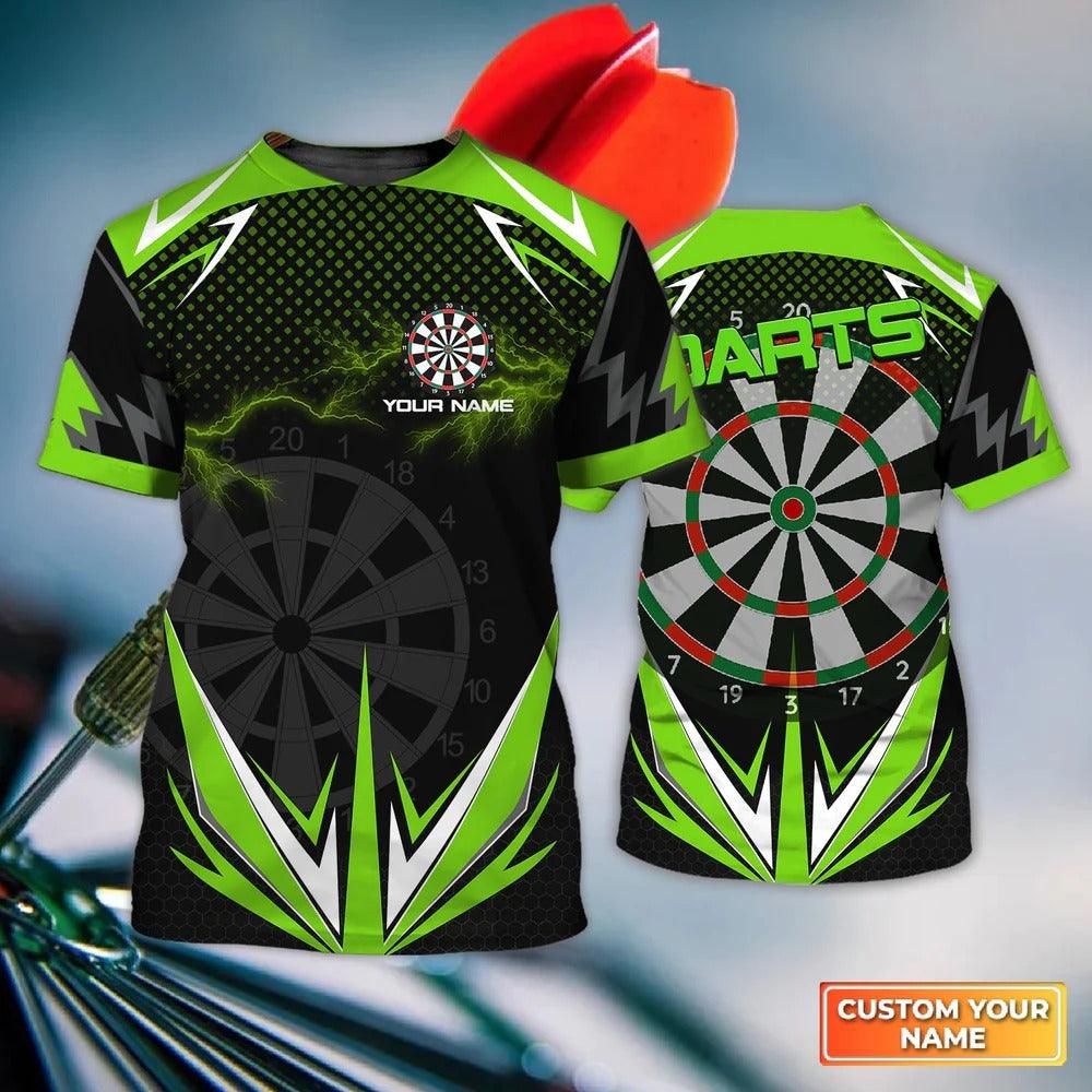 Customized Name Darts T Shirt, Green Darts Lightning Personalized Name T Shirt For Men - Perfect Gift For Darts Game Lovers, Darts Players - Amzanimalsgift