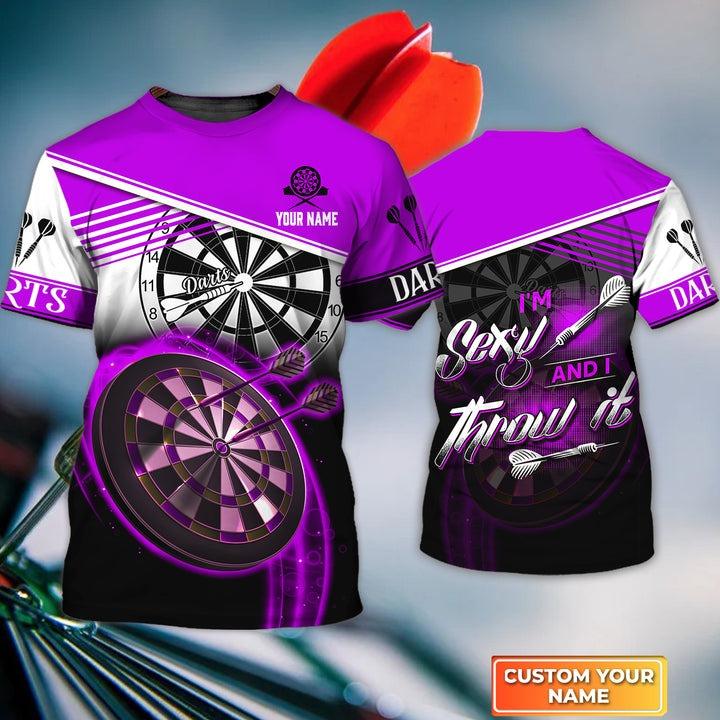 Customized Name Darts T Shirt, I'm Sexy And I Throw It Personalized Purple Darts T Shirt For Men - Gift For Darts Lovers, Darts Player, Dart Team - Amzanimalsgift