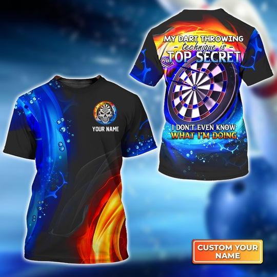 Customized Name Darts T Shirt, My Dart Throwing Technique Is Top Secret Personalized T Shirt - Gift For Darts Lovers, Darts Player, Dart Team - Amzanimalsgift