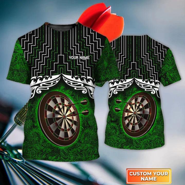 Customized Name Darts T Shirt, Personalized Name Green Tattoo Darts T Shirt For Men - Perfect Gift For Darts Lovers, Darts Players - Amzanimalsgift