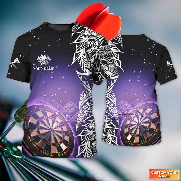 Customized Name Darts T Shirt, Personalized Tattoo Maori Galaxy With Logo Skull Darts T Shirt For Men - Perfect Gift For Darts Lovers, Darts Players - Amzanimalsgift