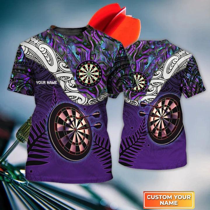 Customized Name Darts T Shirt, Purple Darts Shirts, Personalized Tattoo Maori Darts T Shirt For Men - Perfect Gift For Darts Lovers, Darts Players - Amzanimalsgift