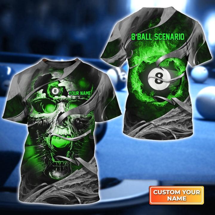 Customized Name Darts T Shirt, Scenario Green Skull Reaper Personalized Billiard T Shirt For Men - Perfect Gift For Billiard Lovers, Billiard Players - Amzanimalsgift