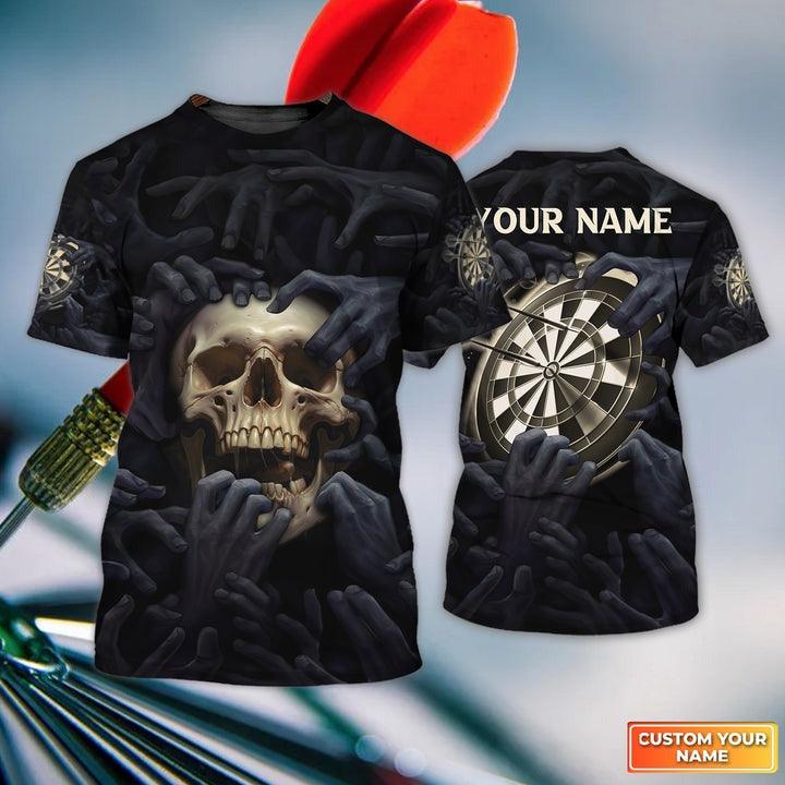 Customized Name Darts T Shirt, Skull Art Dartboard Personalized Skull And Darts T Shirt - Gift For Darts Lovers, Darts Player, Dart Team - Amzanimalsgift