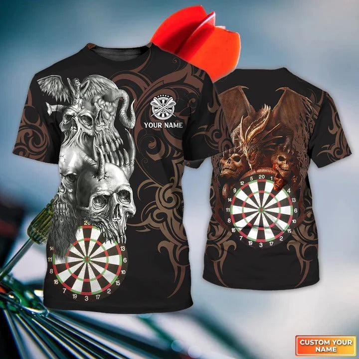Customized Name Darts T Shirt, Skull Dartboard Personalized Name Dragon And Darts T Shirt For Men - Perfect Gift For Darts Lovers, Darts Players - Amzanimalsgift