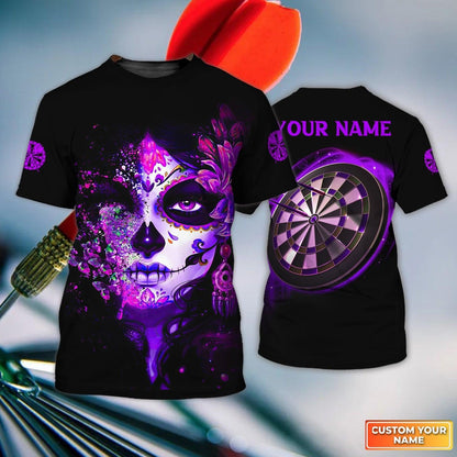 Customized Name Darts T Shirt, Sugar Skull Girl Butterfly And Darts Personalized T Shirt For Men - Gift For Darts Lovers, Darts Player, Dart Team - Amzanimalsgift