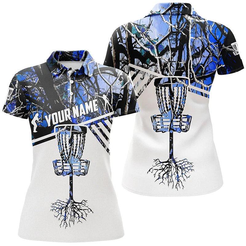 Customized Name Disc Golf Women Polo Shirt, Personalized Blue Camo Disc Golf Polo Shirts - Perfect Gift For Ladies, Disc Golf Lovers - Amzanimalsgift