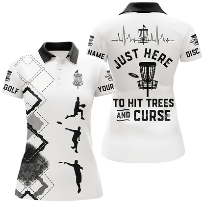 Customized Name Disc Golf Women Polo Shirts, Black White Disc Golf Shirts, Personalized Trees And Curse - Perfect Gift For Ladies, Disc Golf Lovers - Amzanimalsgift