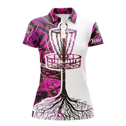 Customized Name Disc Golf Women Polo Shirts, Personalized Name Disc Golf Pink Camo Shirts - Perfect Gift For Ladies, Disc Golf Lovers - Amzanimalsgift