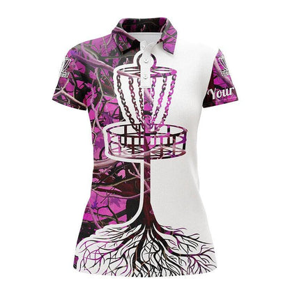 Customized Name Disc Golf Women Polo Shirts, Personalized Name Disc Golf Pink Camo Shirts - Perfect Gift For Ladies, Disc Golf Lovers - Amzanimalsgift