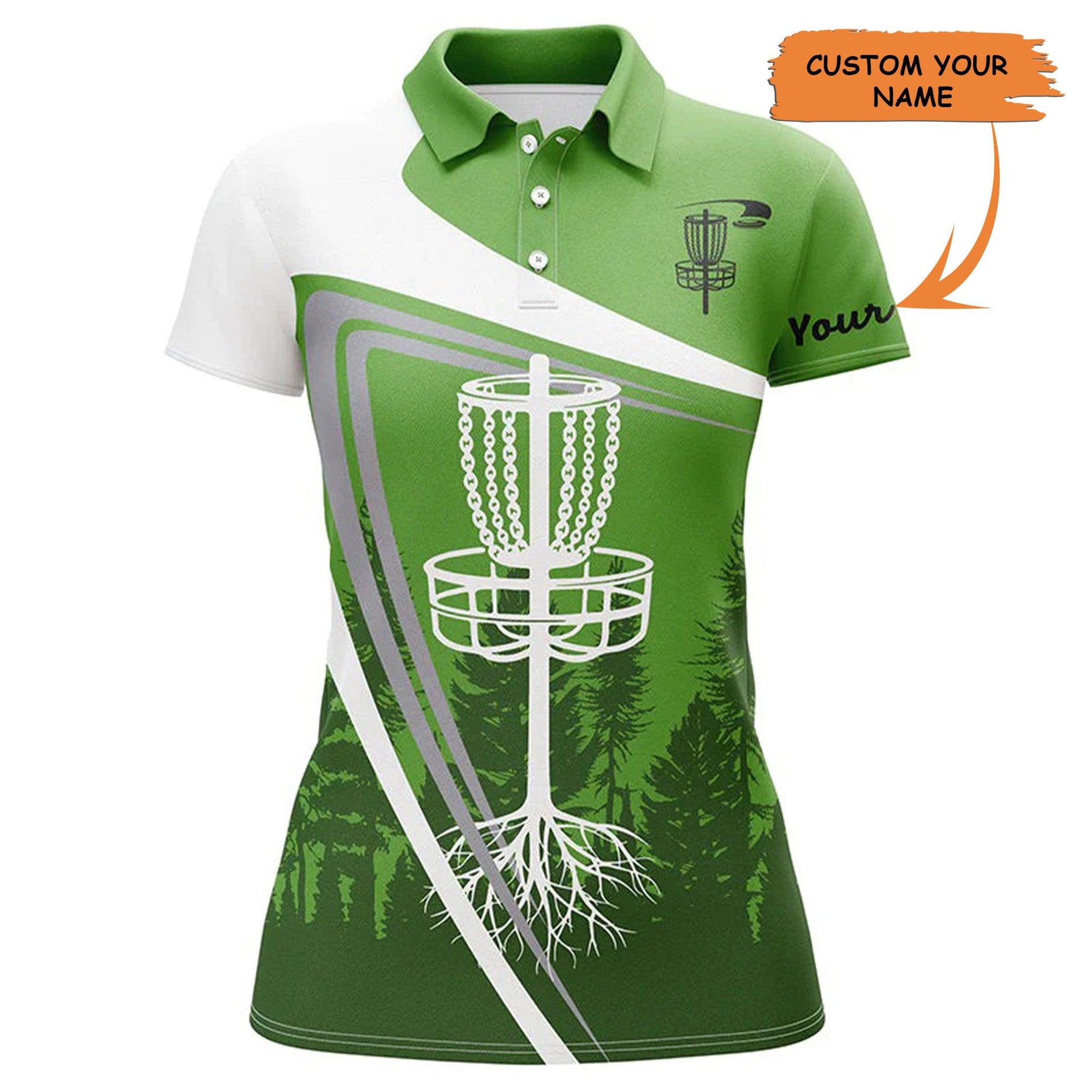 Customized Name Disc Golf Women Polo Shirts, Personalized Name Green Disc Golf Basket Polo Shirt For Women - Perfect Gift For Ladies, Disc Golf Lovers - Amzanimalsgift