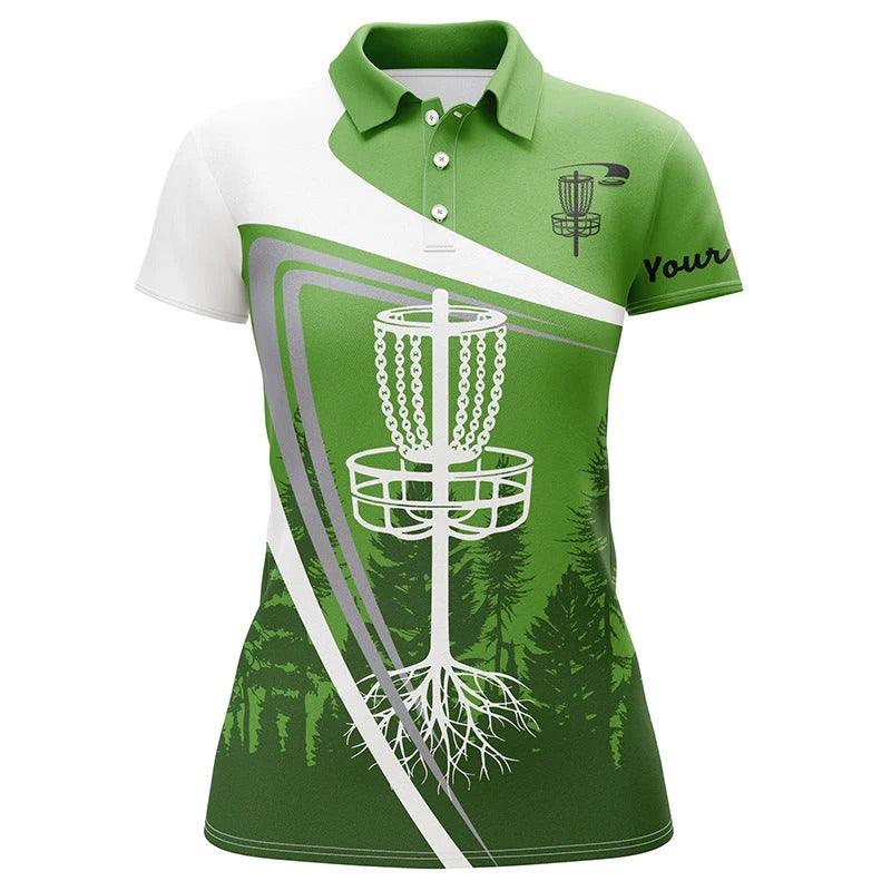 Customized Name Disc Golf Women Polo Shirts, Personalized Name Green Disc Golf Basket Polo Shirt For Women - Perfect Gift For Ladies, Disc Golf Lovers - Amzanimalsgift