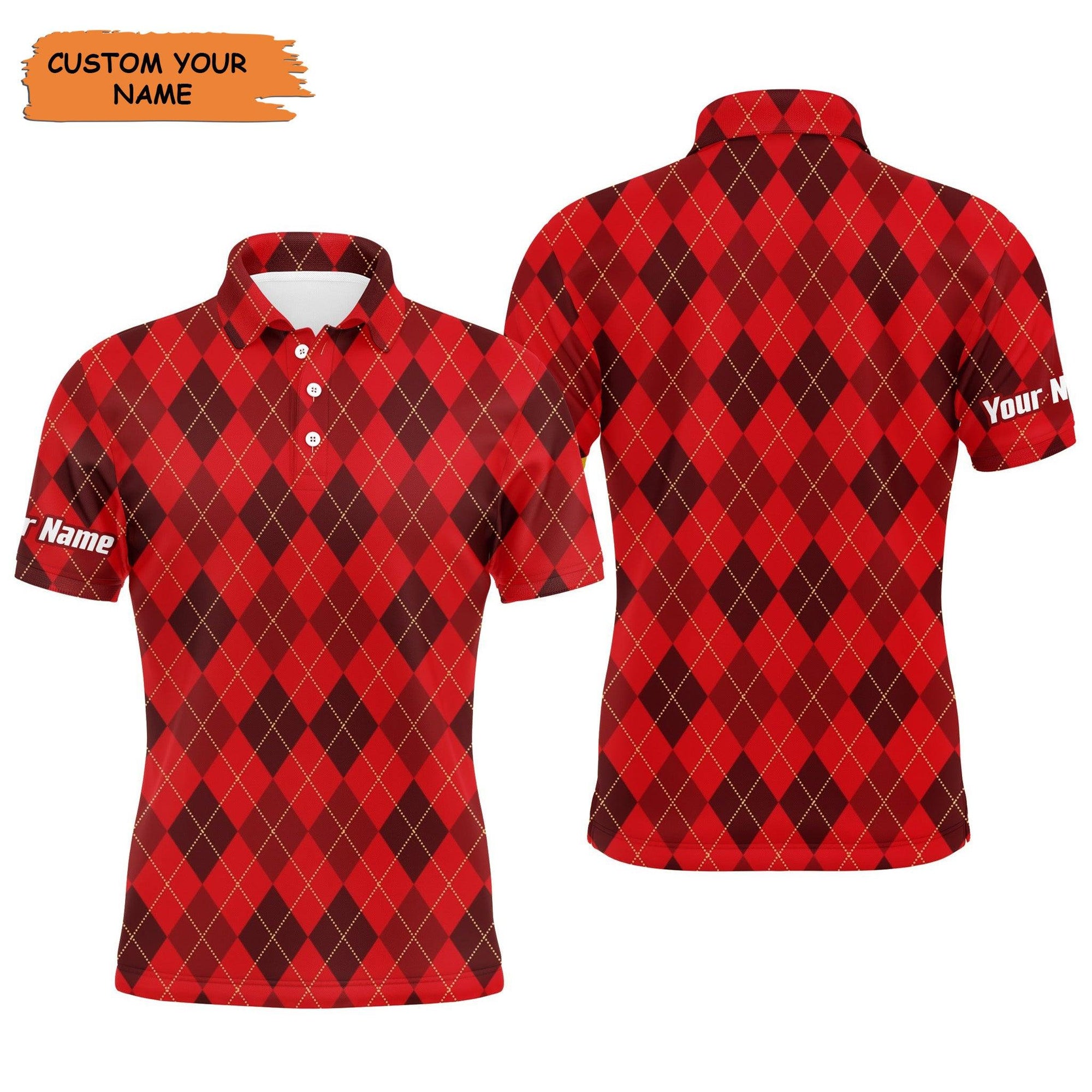 Customized Name Golf Men Polo Shirts, Personalized Christmas Plaid Argyle Pattern Golf Polo Shirts - Perfect Gift For Men, Golf Lovers, Golfers - Amzanimalsgift