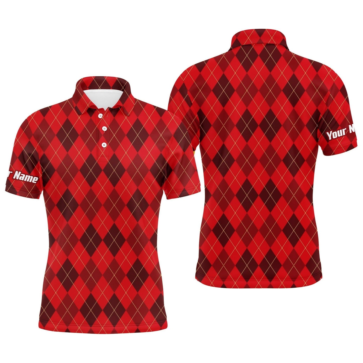 Customized Name Golf Men Polo Shirts, Personalized Christmas Plaid Argyle Pattern Golf Polo Shirts - Perfect Gift For Men, Golf Lovers, Golfers - Amzanimalsgift