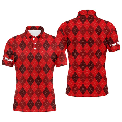 Customized Name Golf Men Polo Shirts, Personalized Christmas Plaid Argyle Pattern Golf Polo Shirts - Perfect Gift For Men, Golf Lovers, Golfers - Amzanimalsgift