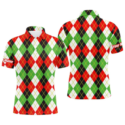 Customized Name Golf Men Polo Shirts, Personalized Christmas Plaid Argyle Pattern Golf Polo Shirts - Perfect Gift For Men, Golf Lovers, Golfers - Amzanimalsgift