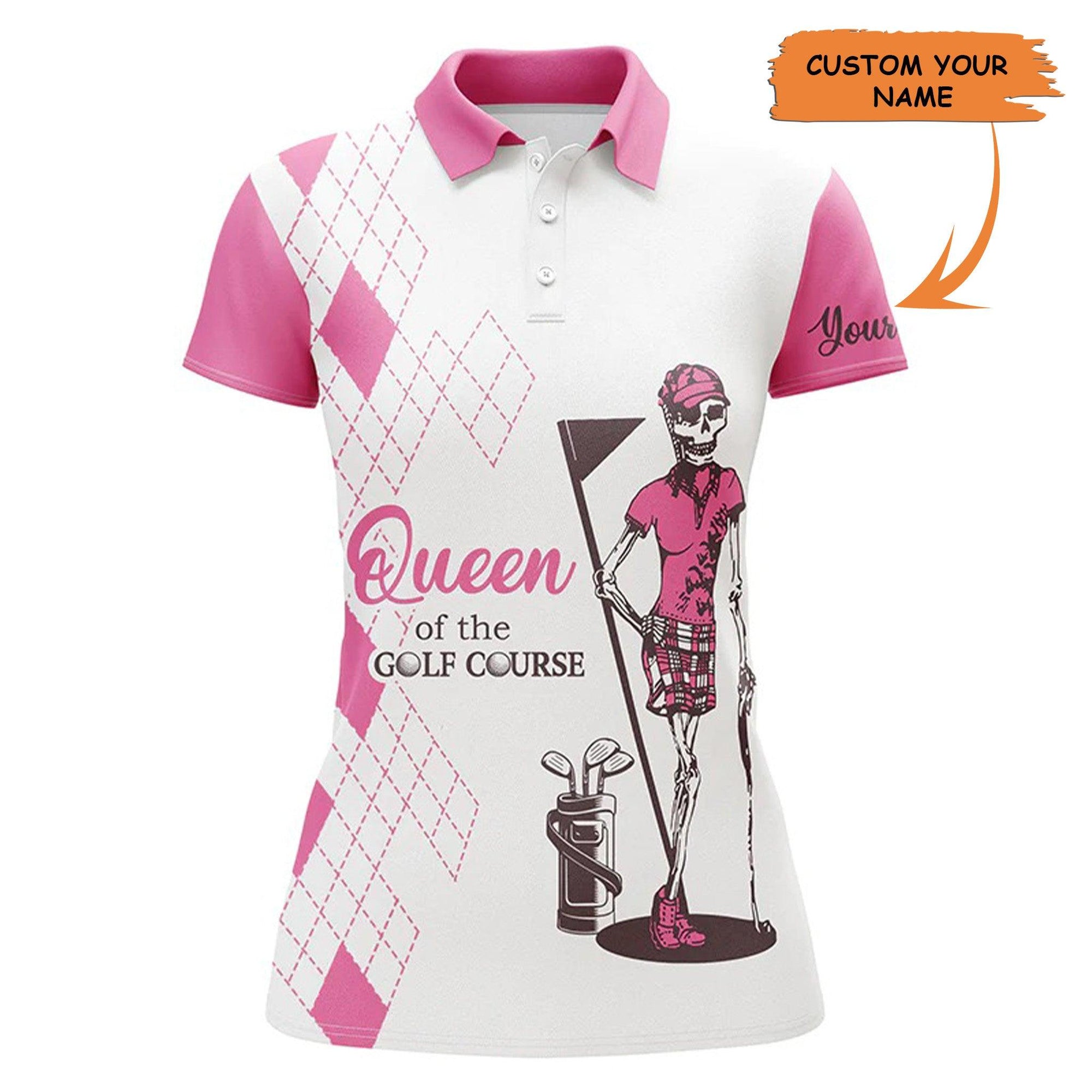 Customized Name Golf Queen Polo Shirts, Personalized Golf Skeleton Women Of The Golf Course Shirts - Perfect Gift For Ladies, Golf Lovers, Golfers - Amzanimalsgift