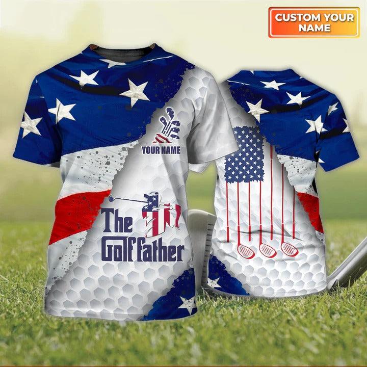 Customized Name Golf T Shirt, American Flag Personalized Name The Golf Father T Shirt For Men - Perfect Gift For Golf Lovers, Golfers - Amzanimalsgift