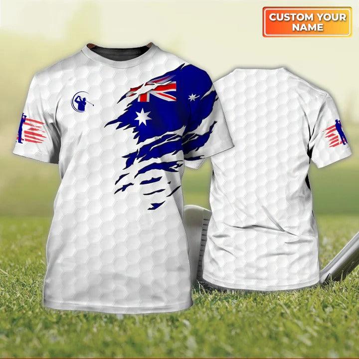 Customized Name Golf T Shirt, Golf Personalized Name Australian Flag Golf T Shirt For Men - Perfect Gift For Golf Lovers, Golfers - Amzanimalsgift