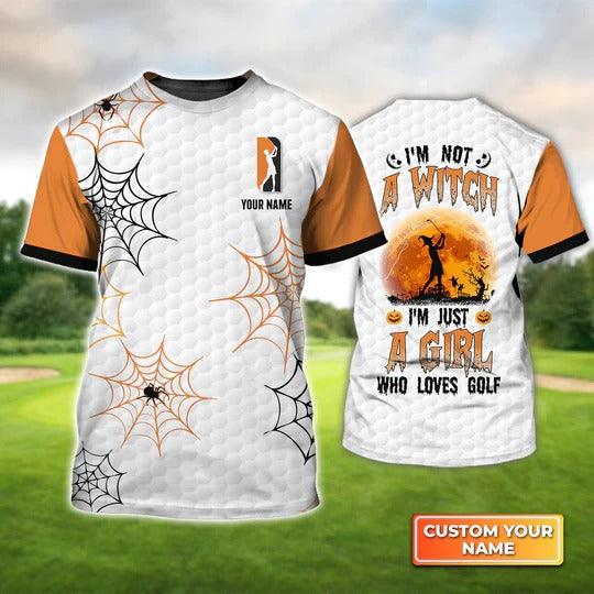 Customized Name Golf T Shirt, Halloween Personalized Name I'm Not A Witch I'm Just A Girl Who Loves Golf T Shirt For Men - Perfect Gift For Golf Lovers - Amzanimalsgift