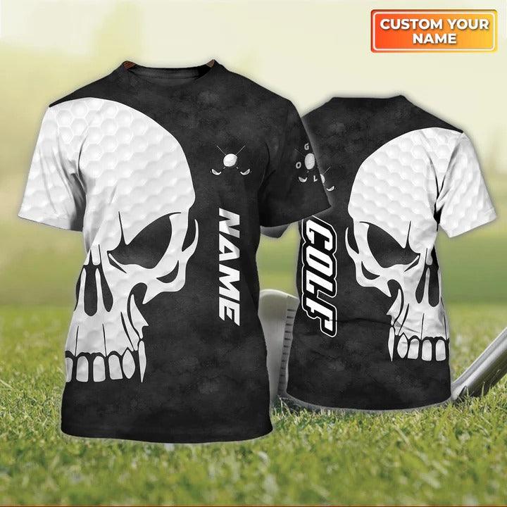 Customized Name Golf T Shirt, Personalized Name Skull Golf T Shirt For Men - Perfect Gift For Golf Lovers, Golfers - Amzanimalsgift