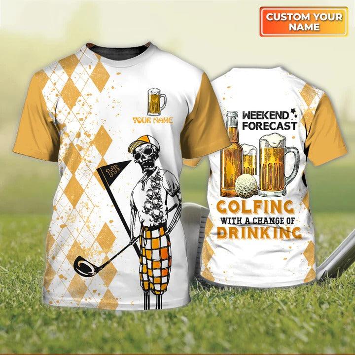Customized Name Golf T Shirt, Skeleton Beer And Golf Personalized Name Weekend Forecast Golfing T Shirt For Men - Perfect Gift For Golf Lovers, Golfers - Amzanimalsgift
