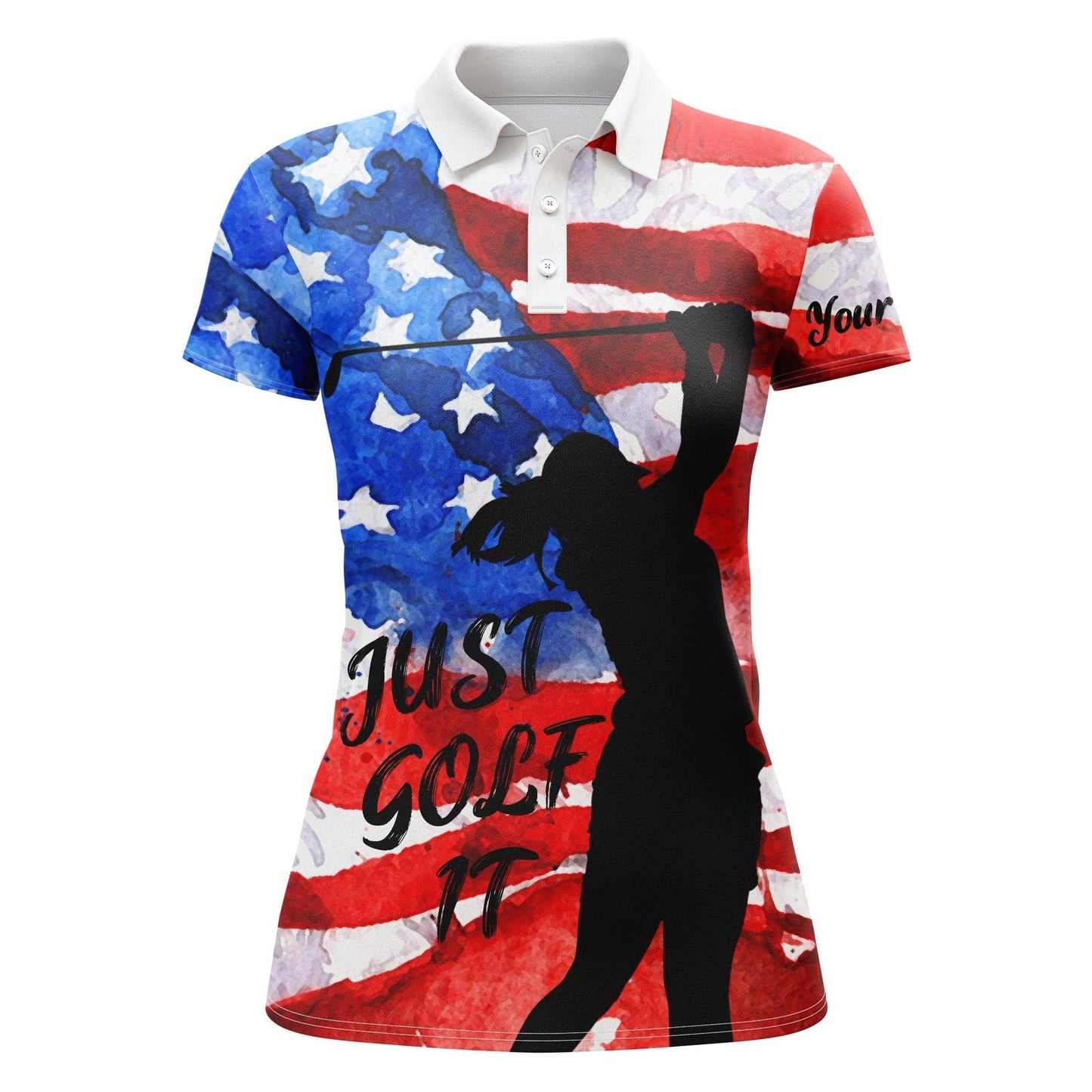 Customized Name Golf Women Polo Shirts, American Flag Just Golf It Custom Name Golf Gifts For Women - Perfect Gift For Ladies, Golf Lovers, Golfers - Amzanimalsgift