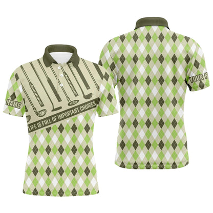 Customized Name Golf Women Polo Shirts, Argyle Pattern Custom Men's Golf Life Is Full Of Important Choices - Perfect Gift For Golfers, Golf Lovers - Amzanimalsgift