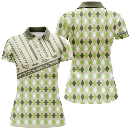 Customized Name Golf Women Polo Shirts, Argyle Pattern Personalized Life Is Full Of Important Choices Shirt - Perfect Gift For Golf Lovers, Golfers - Amzanimalsgift