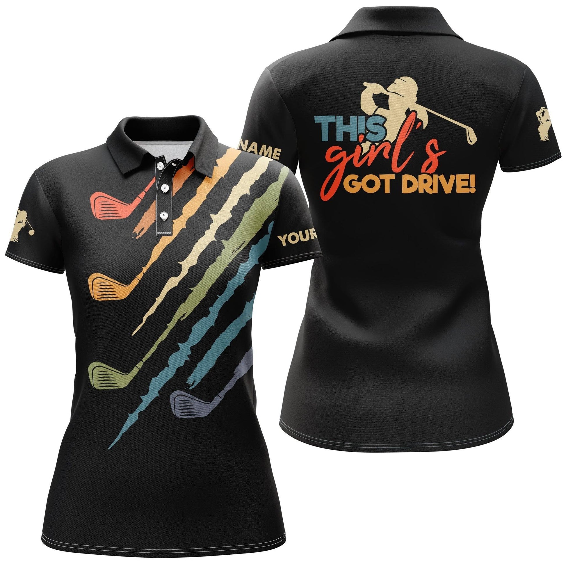 Customized Name Golf Women Polo Shirts, Black Golf Clubs Personalized This Girl's Got Drive Shirts - Perfect Gift For Ladies, Golfers, Golf Lovers - Amzanimalsgift