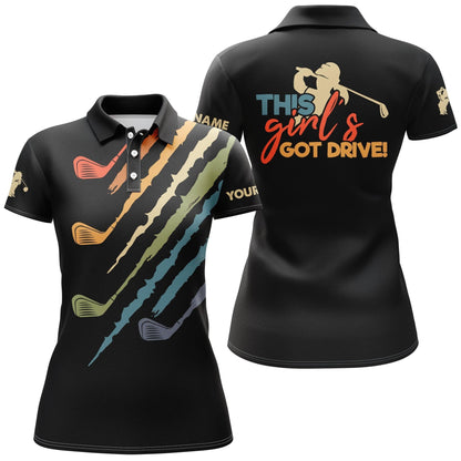 Customized Name Golf Women Polo Shirts, Black Golf Clubs Personalized This Girl's Got Drive Shirts - Perfect Gift For Ladies, Golfers, Golf Lovers - Amzanimalsgift