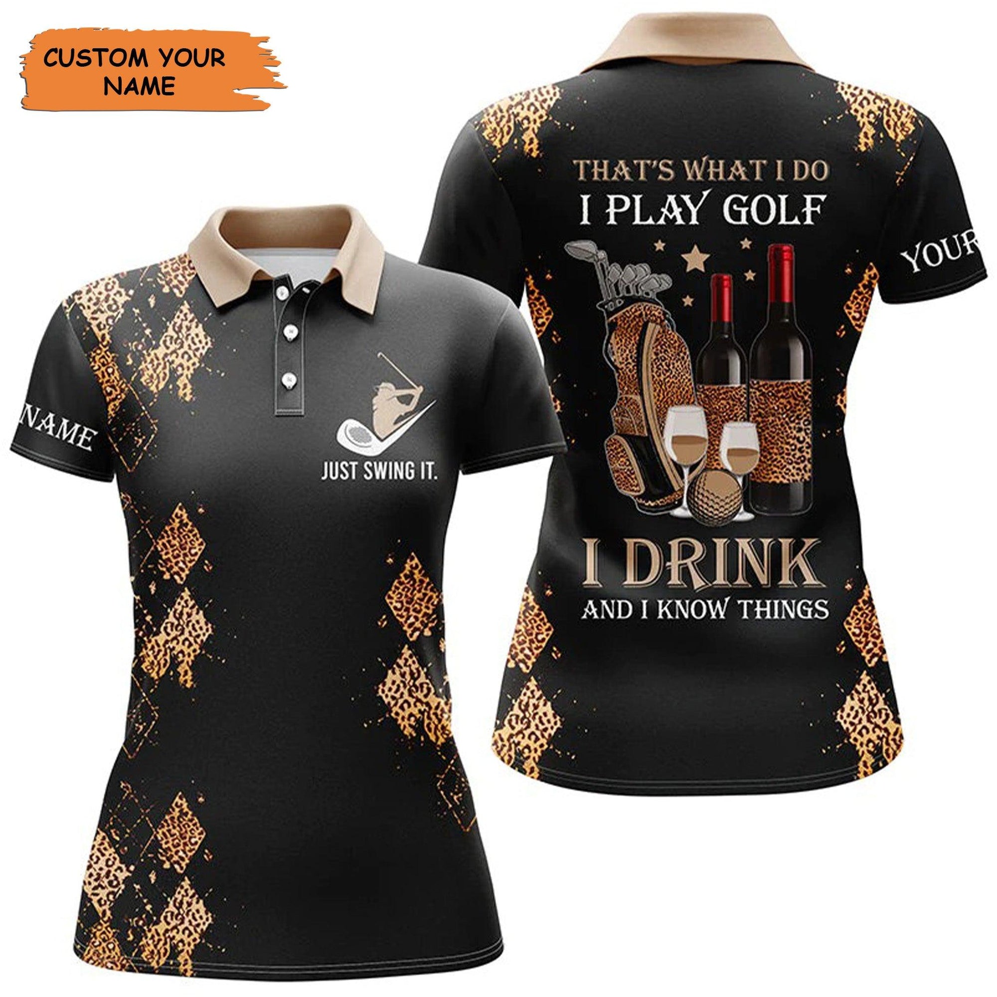 Customized Name Golf Women Polo Shirts, Black Leopard, Personalized Golf And Wine Polo Shirts - Perfect Gift For Ladies, Golfers, Golf Lovers - Amzanimalsgift