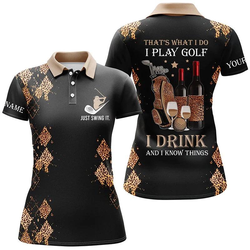 Customized Name Golf Women Polo Shirts, Black Leopard, Personalized Golf And Wine Polo Shirts - Perfect Gift For Ladies, Golfers, Golf Lovers - Amzanimalsgift