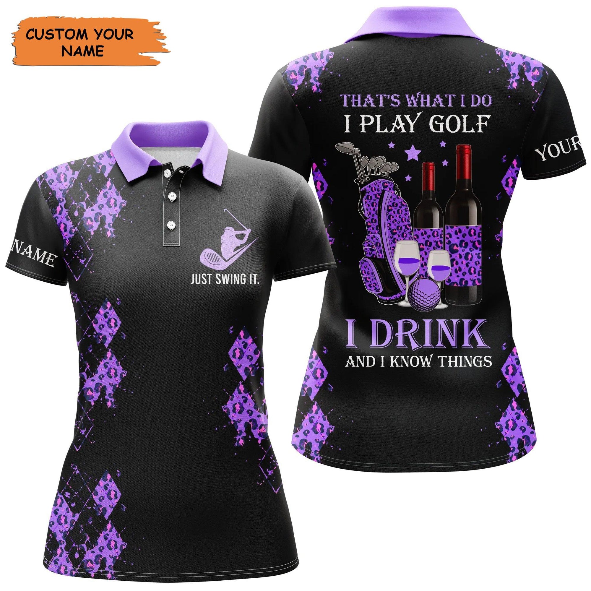 Customized Name Golf Women Polo Shirts, Black Leopard, Personalized I Play Golf And Drink Wine Shirts - Perfect Gift For Ladies, Golfers, Golf Lovers - Amzanimalsgift