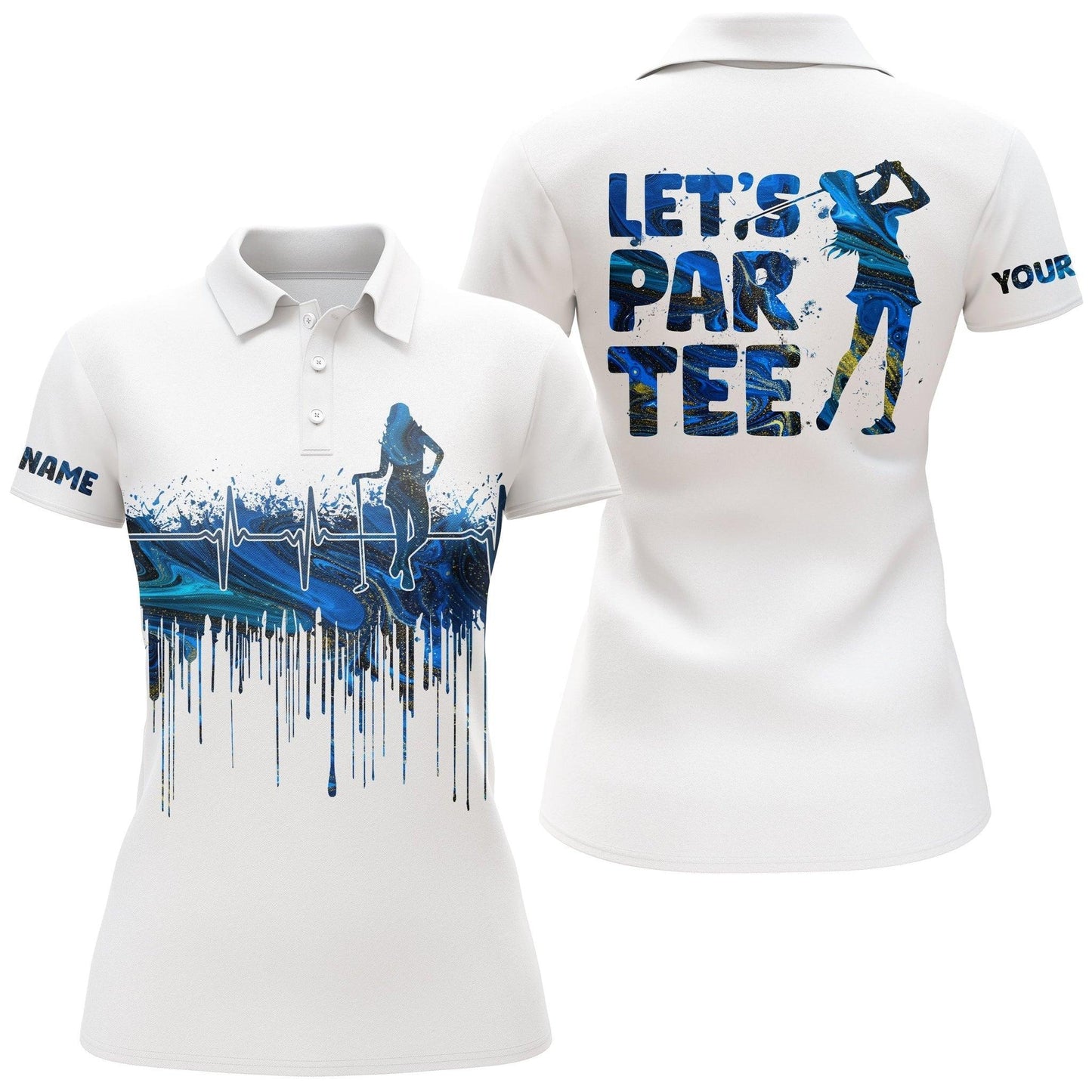 Customized Name Golf Women Polo Shirts, Blue Personalized Let's Par Tee Funny White Golf Polo Shirts - Perfect Gift For Ladies, Golfers, Golf Lovers - Amzanimalsgift