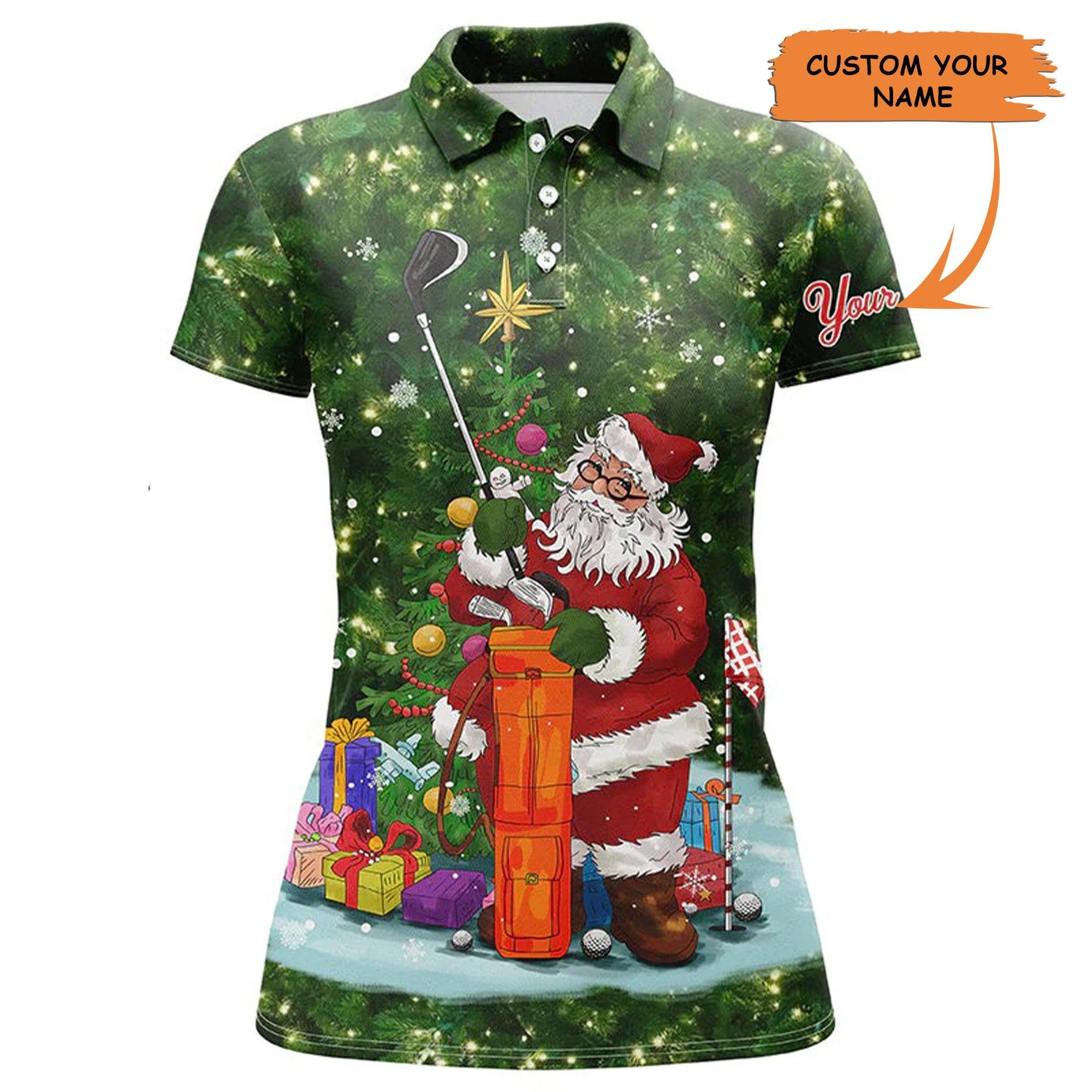 Customized Name Golf Women Polo Shirts, Christmas Golf Shirts Personalized Santa Golfer Christmas Gift - Perfect Gift For Ladies, Golfers, Golf Lovers - Amzanimalsgift