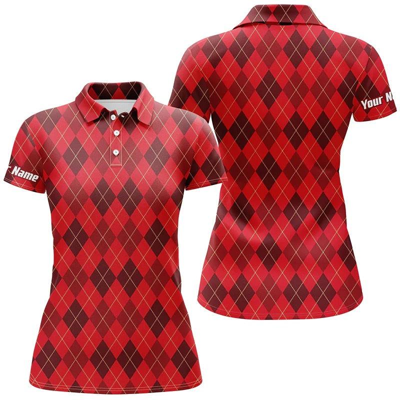 Customized Name Golf Women Polo Shirts, Christmas Plaid Argyle Pattern Personalized Christmas Shirts - Perfect Gift For Ladies, Golfers, Golf Lovers - Amzanimalsgift
