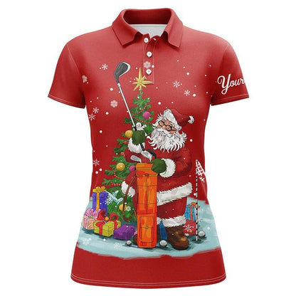 Customized Name Golf Women Polo Shirts, Christmas Red Shirts Personalized Santa Golfer Christmas Gift - Perfect Gift For Ladies, Golfers, Golf Lovers - Amzanimalsgift