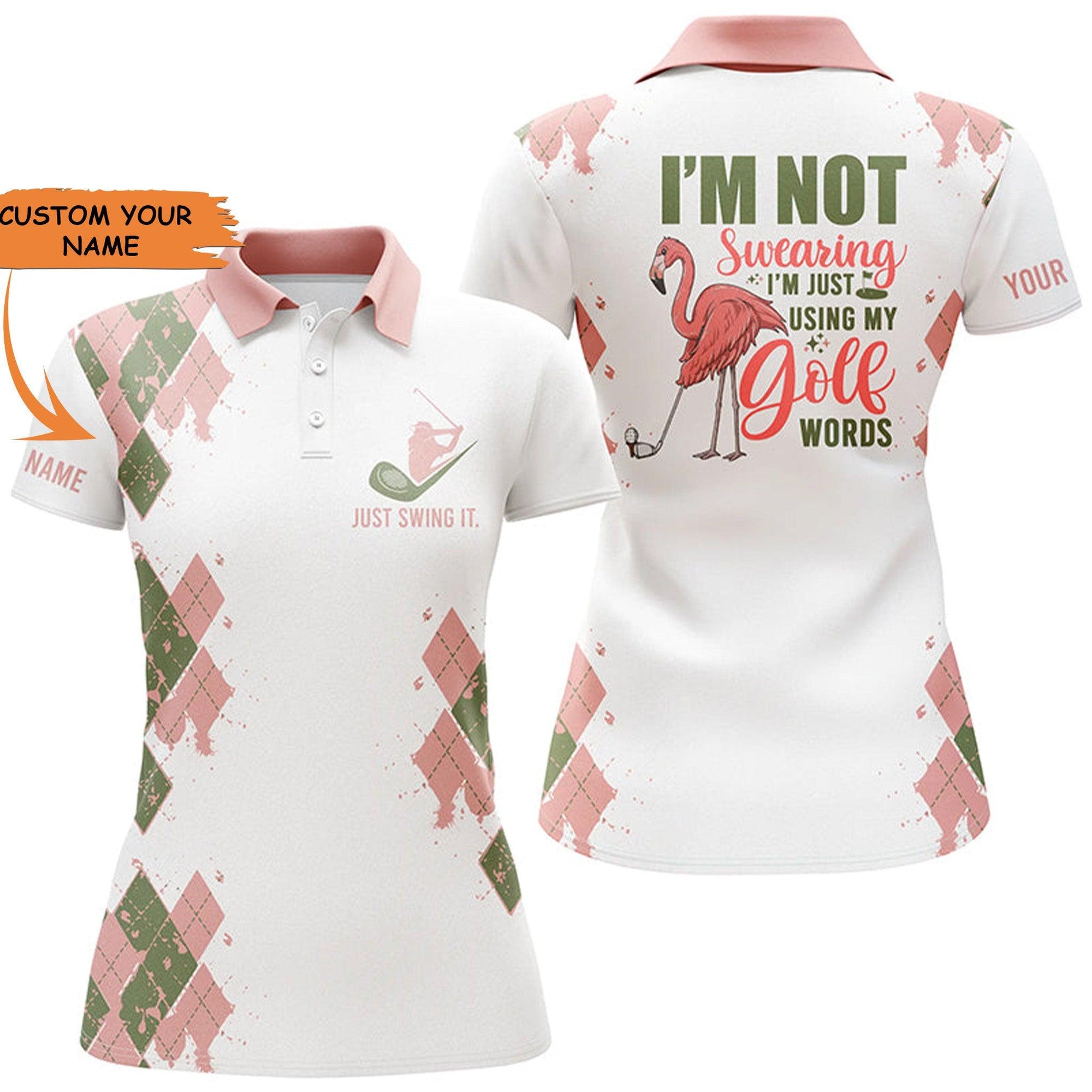 Customized Name Golf Women Polo Shirts, Flamingo Personalized I'm Not Swearing, I'm Just Using My Golf Words - Perfect Gift For Golf Lovers, Golfers - Amzanimalsgift