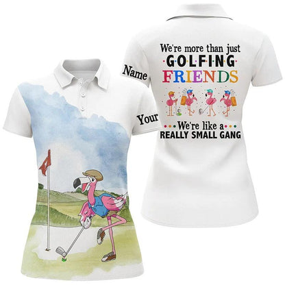Customized Name Golf Women Polo Shirts, Flamingo Personalized We're More Than Just Golfing Friends - Perfect Gift For Ladies, Golfers, Golf Lovers - Amzanimalsgift