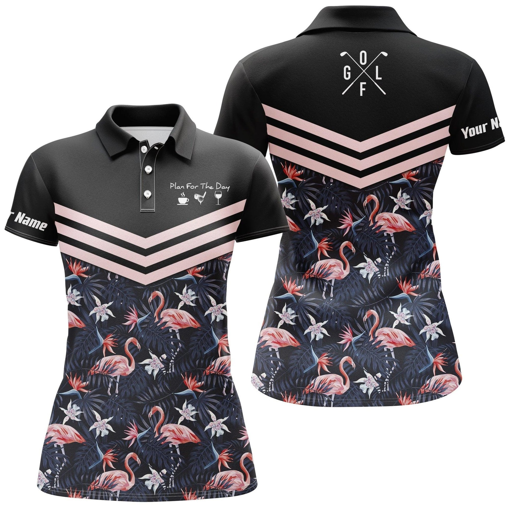 Customized Name Golf Women Polo Shirts, Flamingo Tropical Floral Personalized Plan For The Day - Perfect Gift For Ladies, Golfers, Golf Lovers - Amzanimalsgift