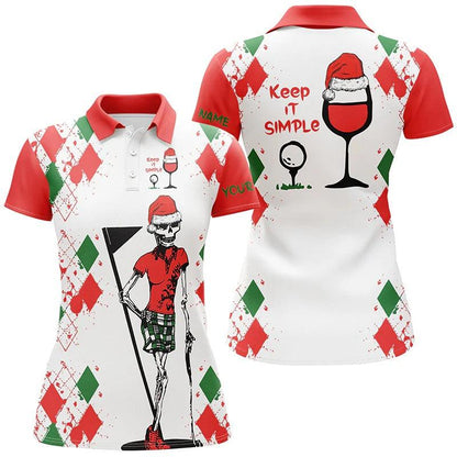 Customized Name Golf Women Polo Shirts, Funny Christmas Personalized Skull Keep It Simple Golf Wine - Perfect Gift For Ladies, Golfers, Golf Lovers - Amzanimalsgift