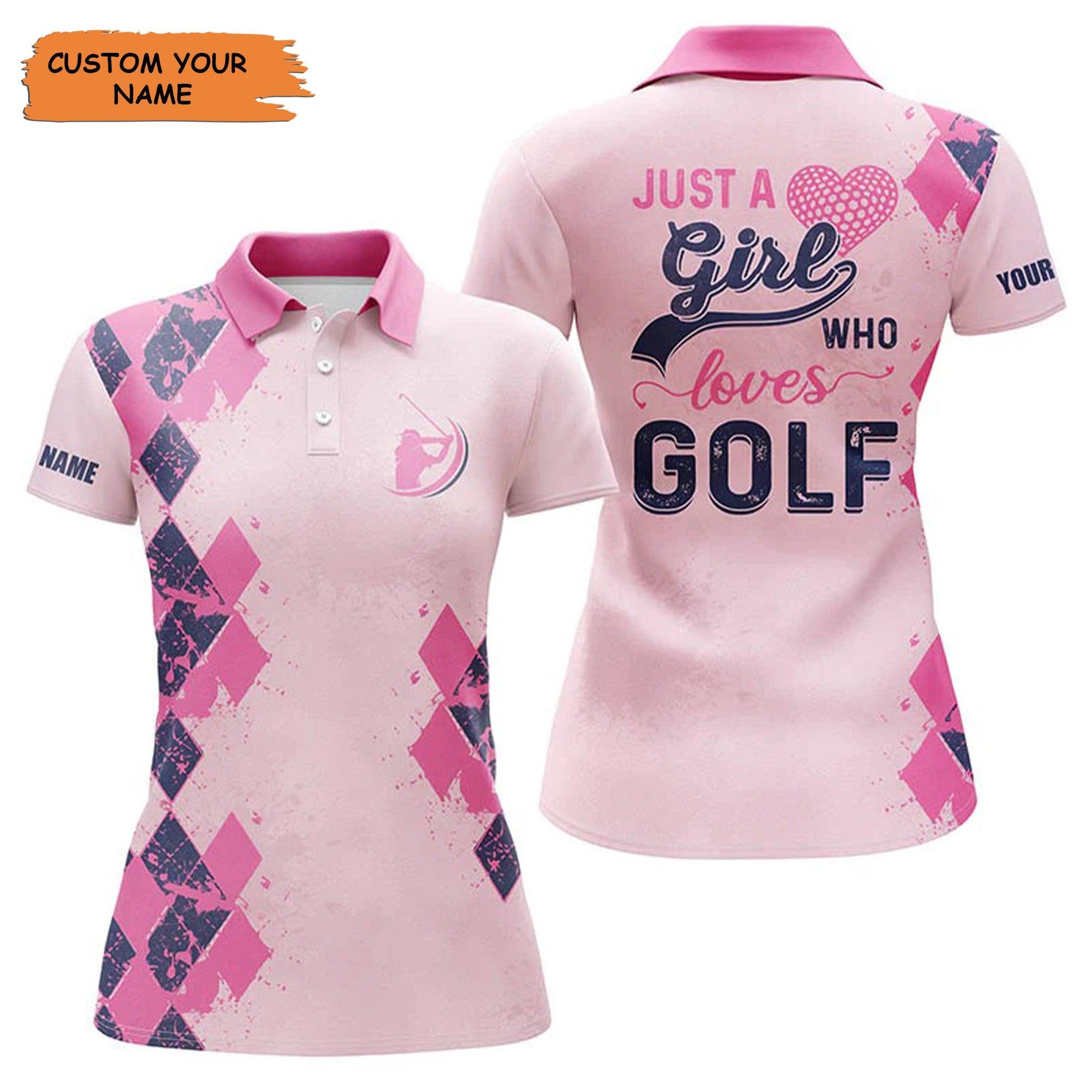 Customized Name Golf Women Polo Shirts, Funny Pink Personalized Just A Girl Who Loves Golf Polo Shirts - Perfect Gift For Ladies, Golfers, Golf Lovers - Amzanimalsgift