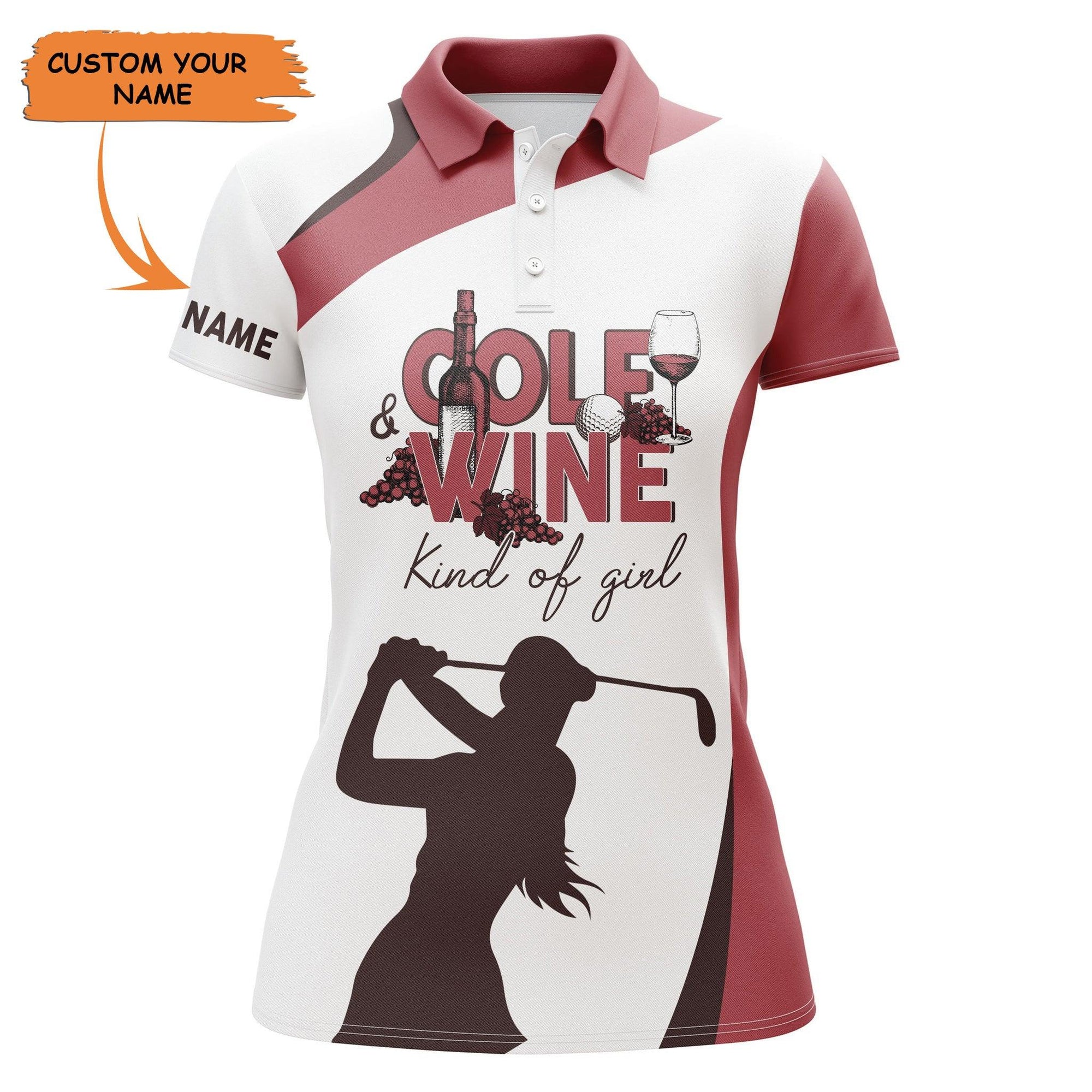 Customized Name Golf Women Polo Shirts, Golf & Wine Kind Of Girl Personalized Red & White Golf Polo Shirts - Perfect Gift For Golfers, Golf Lovers - Amzanimalsgift