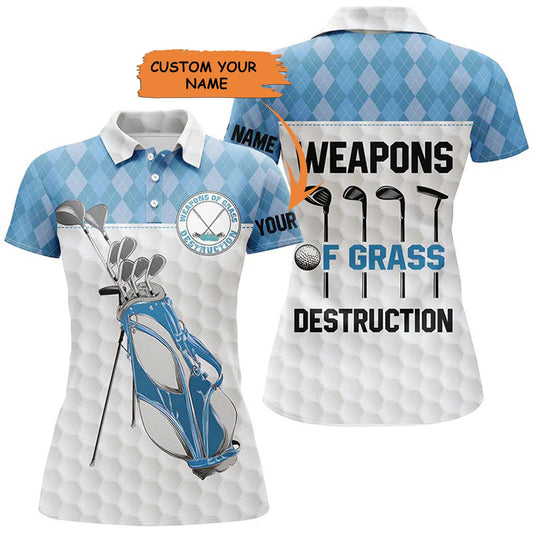 Customized Name Golf Women Polo Shirts, Golf Bag Clubs Personalized Weapons Of Grass Destruction Polo Shirts - Perfect Gift For Golfers, Golf Lovers - Amzanimalsgift