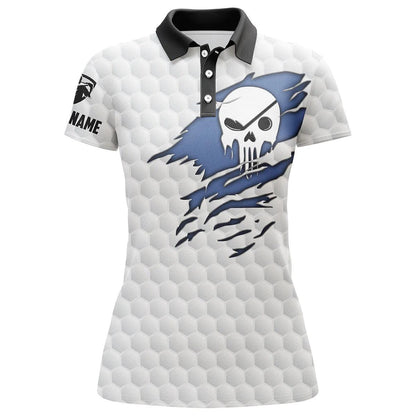 Customized Name Golf Women Polo Shirts, Golf Club Skull Personalized White Golf Polo Shirts - Perfect Gift For Ladies, Golfers, Golf Lovers - Amzanimalsgift